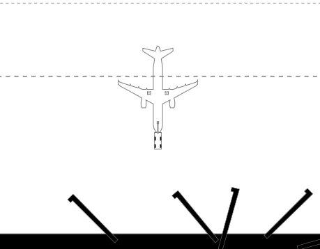 top view outline of airplane connected to push tractor at an airport