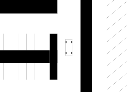 top view outline of a four wheeled car and parking lot